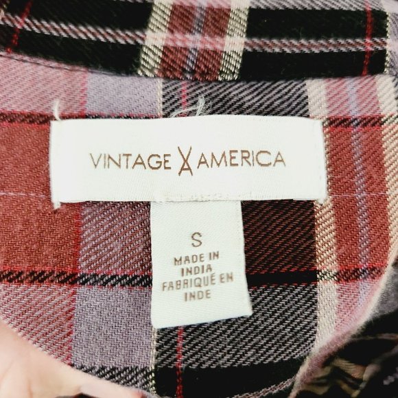 Vintage America Red Black Plaid Button Front‎ Top Women's Small - Picture 3 of 5